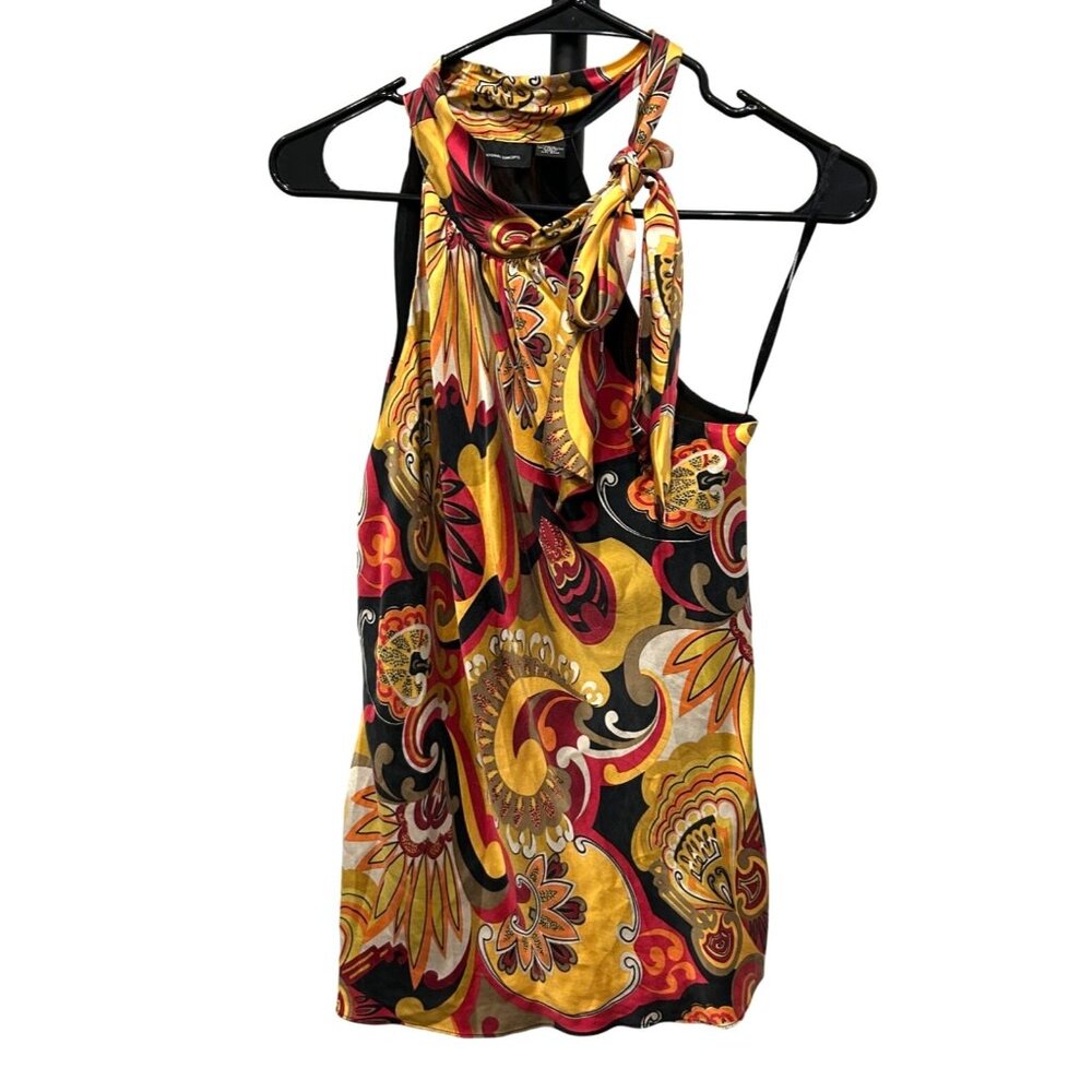 INC International Concepts Colorful Halter Top Scarf Neck Silk Blend Top  Size 6